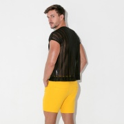 Camiseta cropped rejilla de raya negra