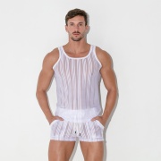 Striped mesh tanktop white