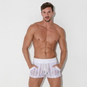 Striped mesh mini short white
