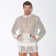 Openwork jacquard hoody off-white