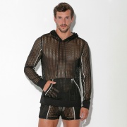 Sweat à capuche en jacquard ajouré noir