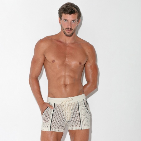 Short en jacquard calado blanco roto