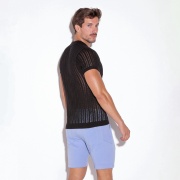 Polo rayé tricoté noir