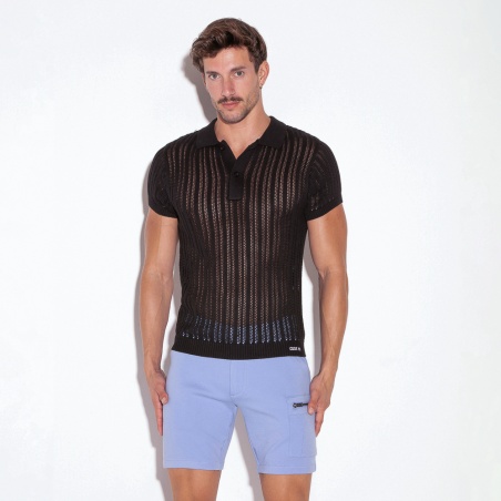 Knitted stripe polo black