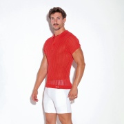 Knitted stripe polo coral