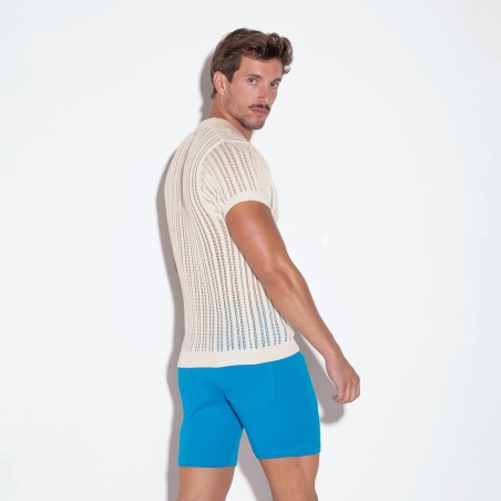 Knitted stripe polo off-white