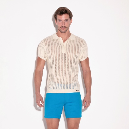 Knitted stripe polo off-white