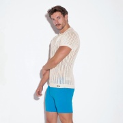 Polo rayé tricoté blanc cassé