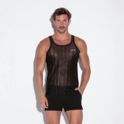 Camiseta tank rejilla de raya negro