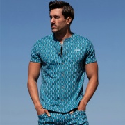 T-shirt slim fit baseball bleu