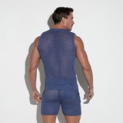 Débardeur en maille crochet bleu