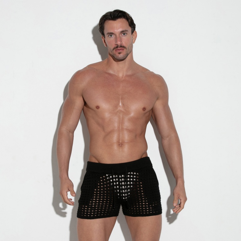 Crochet knit short black
