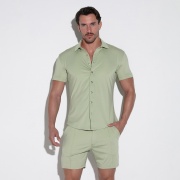 Silky stretch short sleeve shirt khaki
