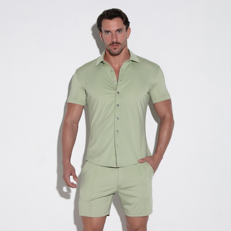 Silky stretch short sleeve shirt khaki
