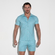 Silky stretch short sleeve shirt aqua
