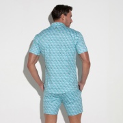 Silky stretch short sleeve shirt aqua