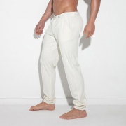 Pantalon stretch silky avec poignets blanc cassé