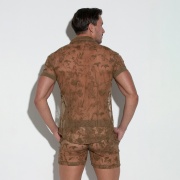 Camisa manga corta bordada latte