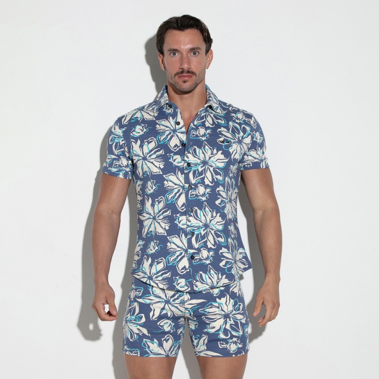 Camisa elástica slim fit azul marino