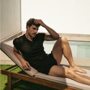 Crochet knit polo black