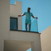 Silky stretch short sleeve shirt aqua