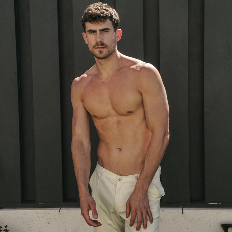 Pantalon stretch silky avec poignets blanc cassé