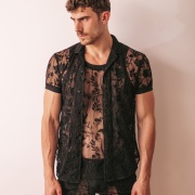 Embroidered short sleeve shirt black
