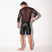 Top en dentelle transparente à manches longues noir