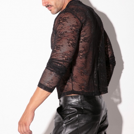 Sheer lace long sleeve top black