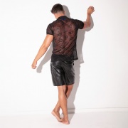 Polo en dentelle transparente noir