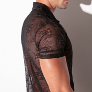 Sheer lace polo shirt black