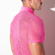 Polo de encaje transparente rosa flúor