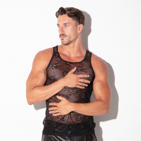 Débardeur en dentelle transparente noir