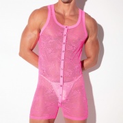 Combinaison en dentelle transparente rose fluo