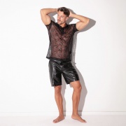 Sheer lace polo shirt black