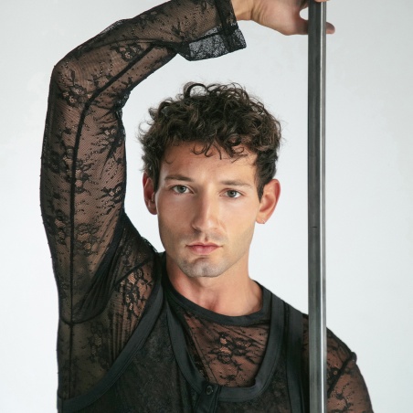 Sheer lace long sleeve top black